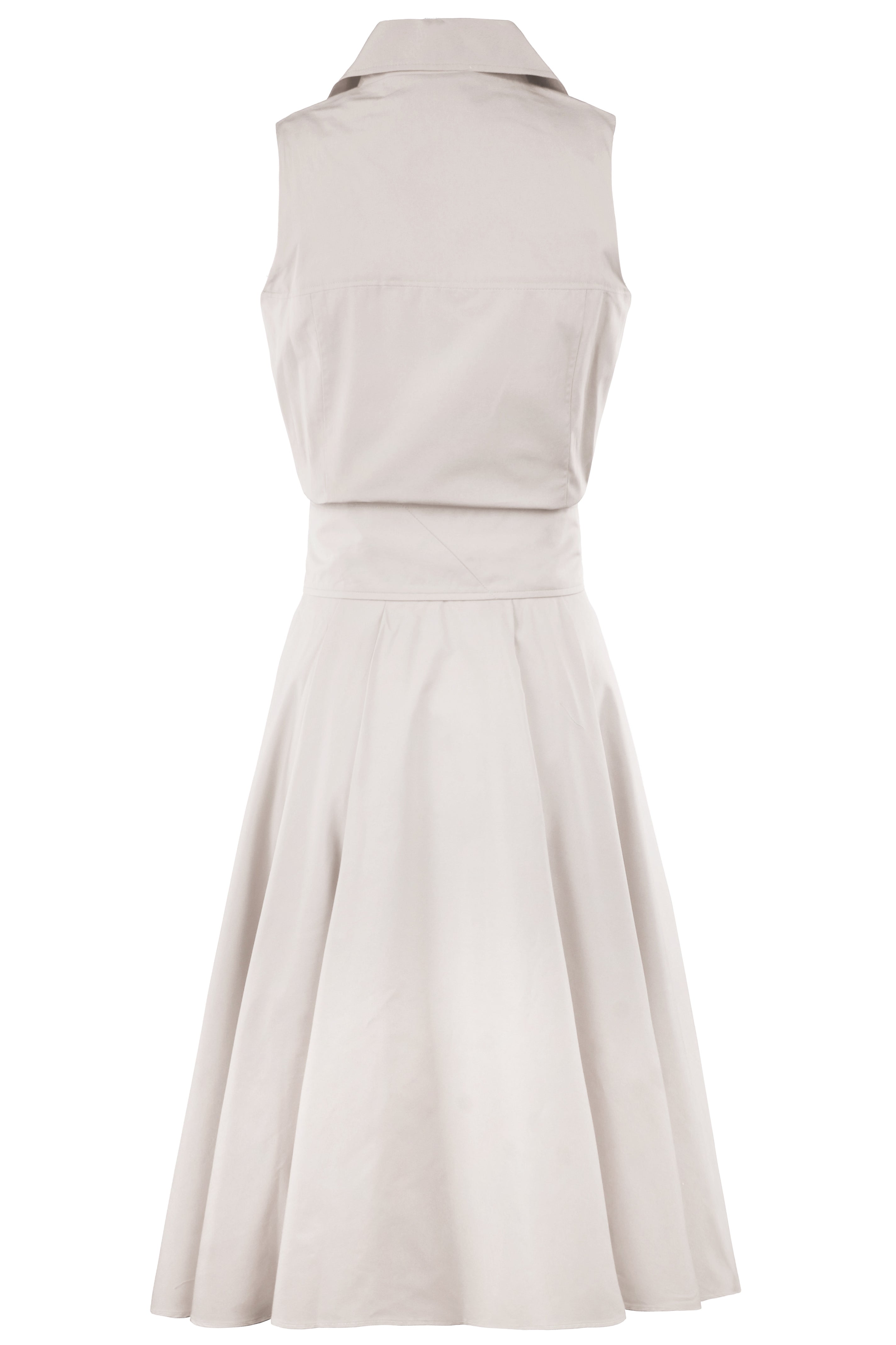 Rear view of finley light-colored sleeveless tie front dress