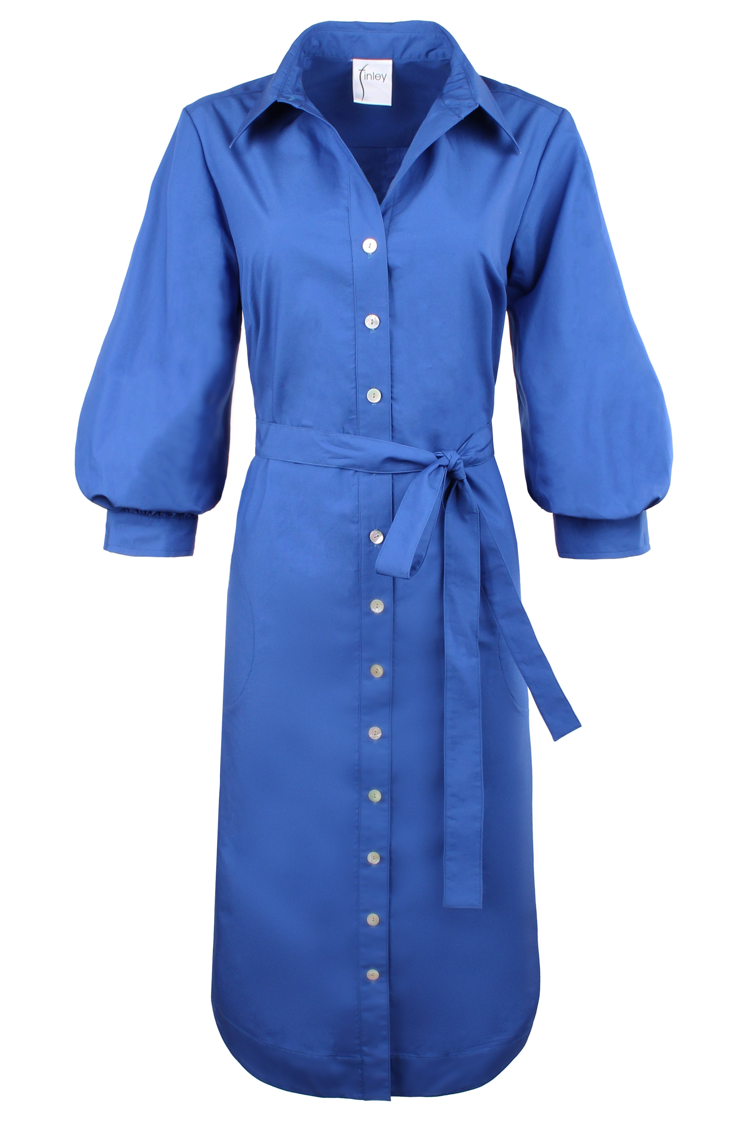 Clementine Royal Blue Midi Shirt Dress Typewriter Cloth