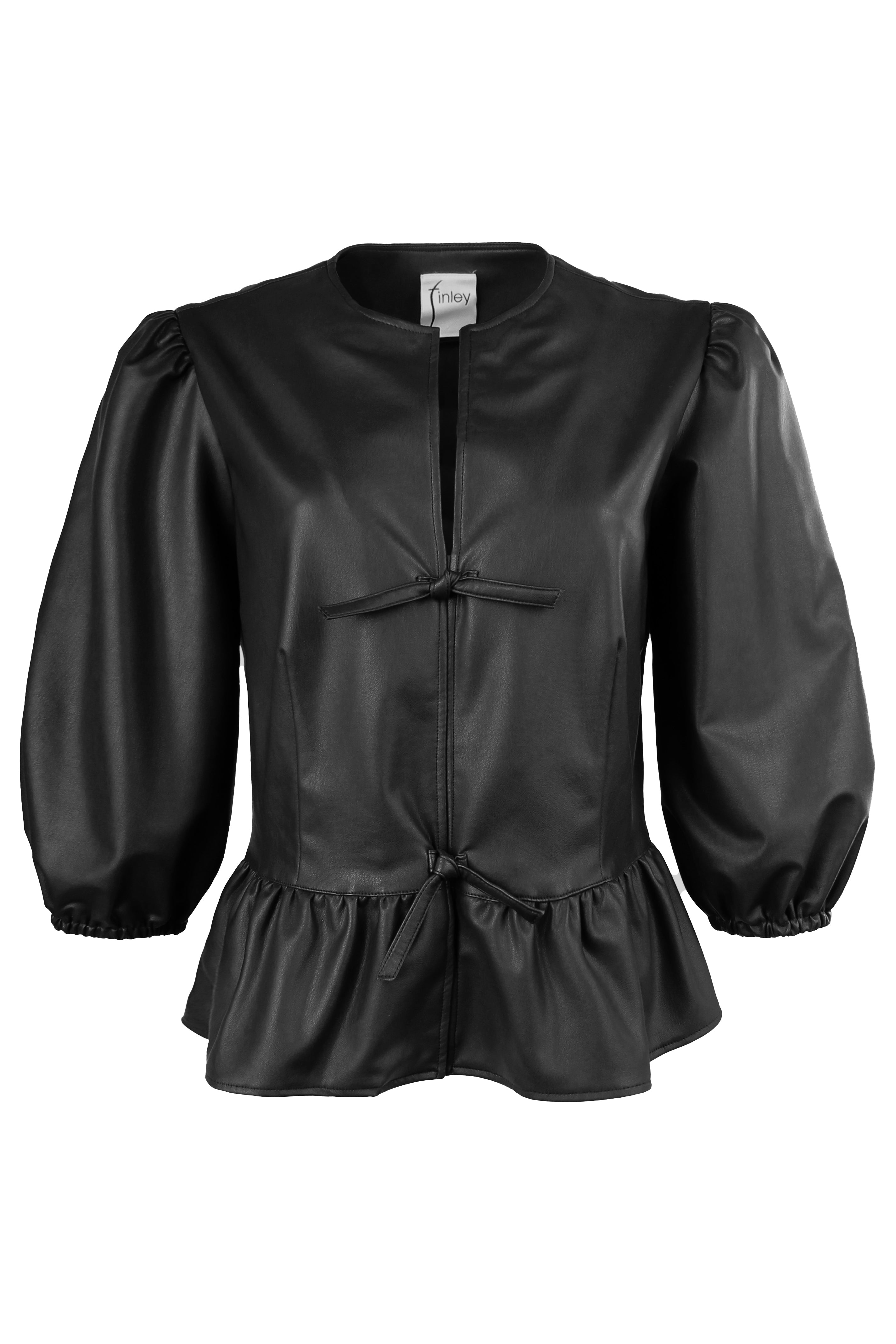 Luna Vegan Leather Tie Top, Black