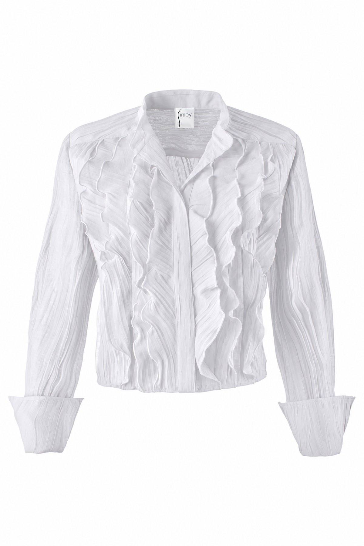 Raffaele Ruffle Shirt White Vertical Crush