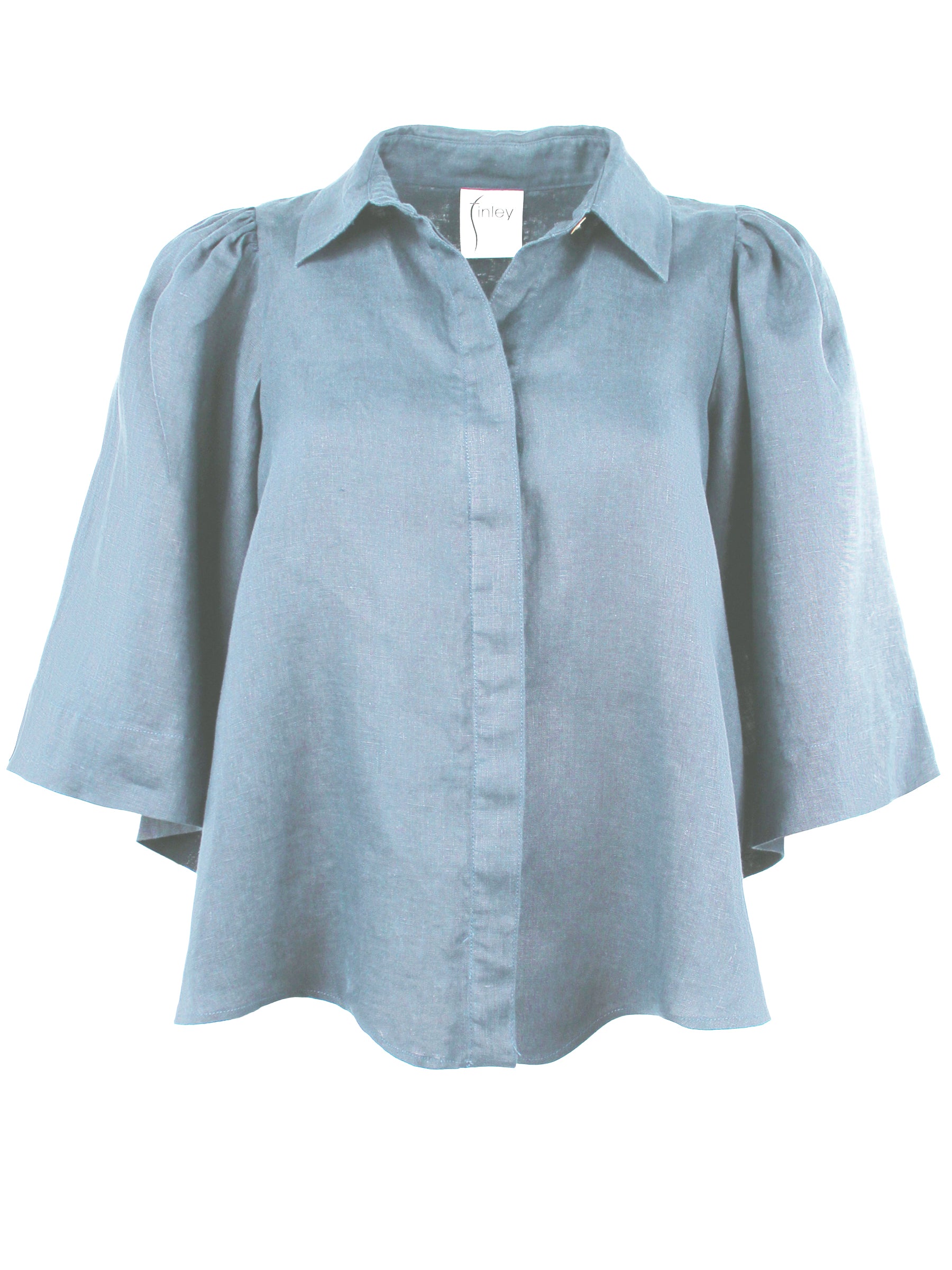 Collin Cape Shirt Fresh Blue Washed Linen Blouse