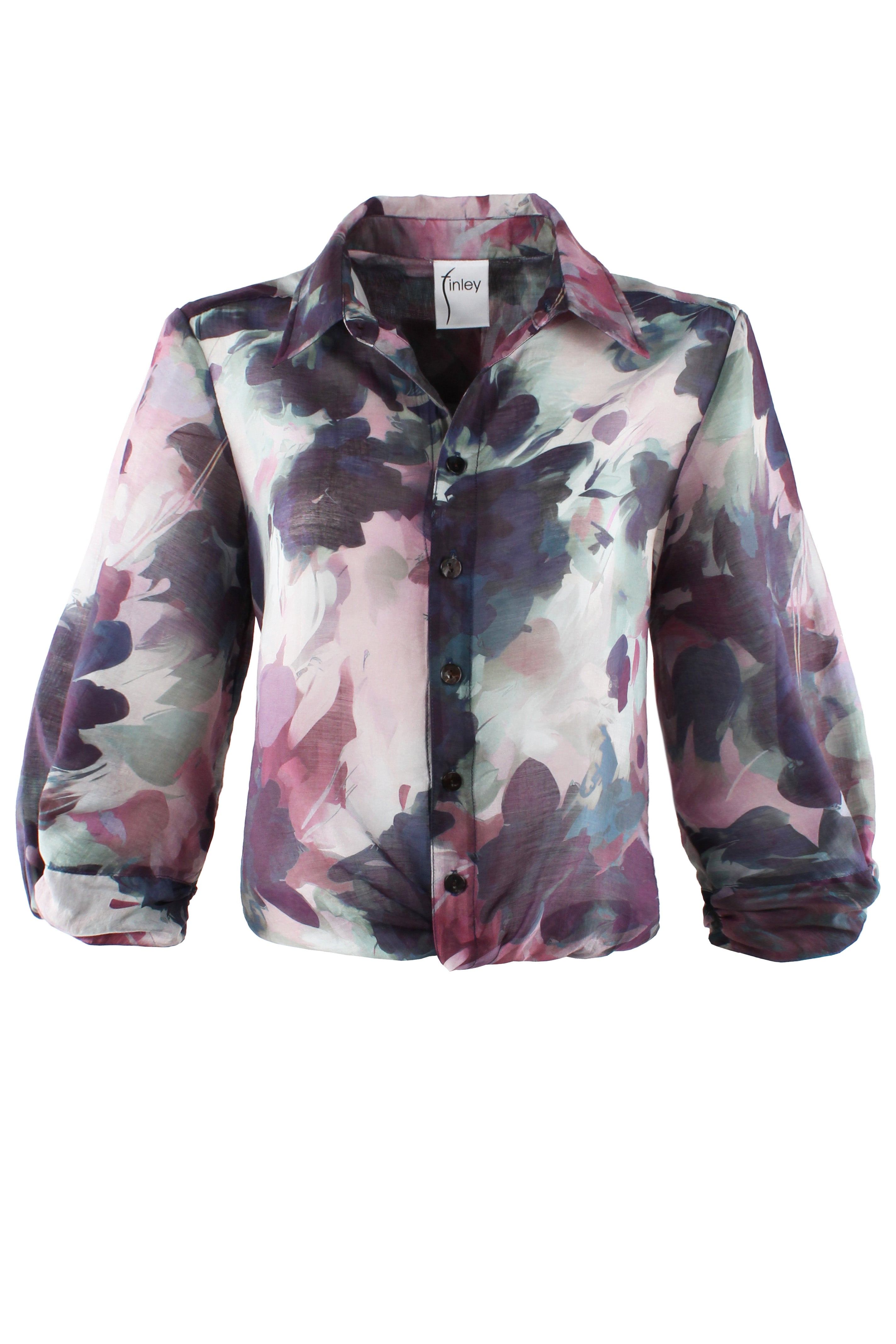 Catalina Twist Hem 3/4 Sleeve Blouse, Watercolor Forest Print