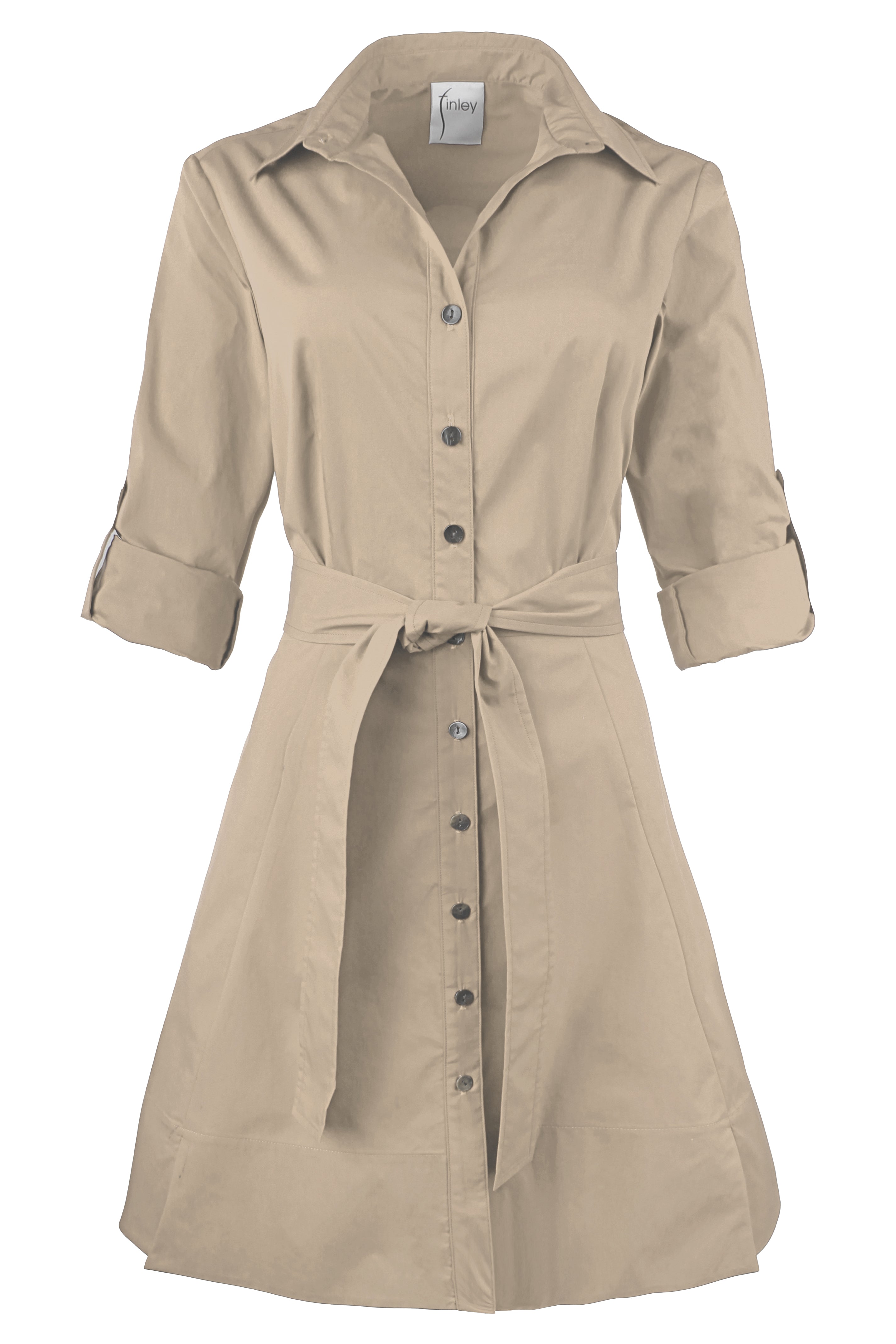 Short Laine Tie Front Long Dress Khaki Weathercloth
