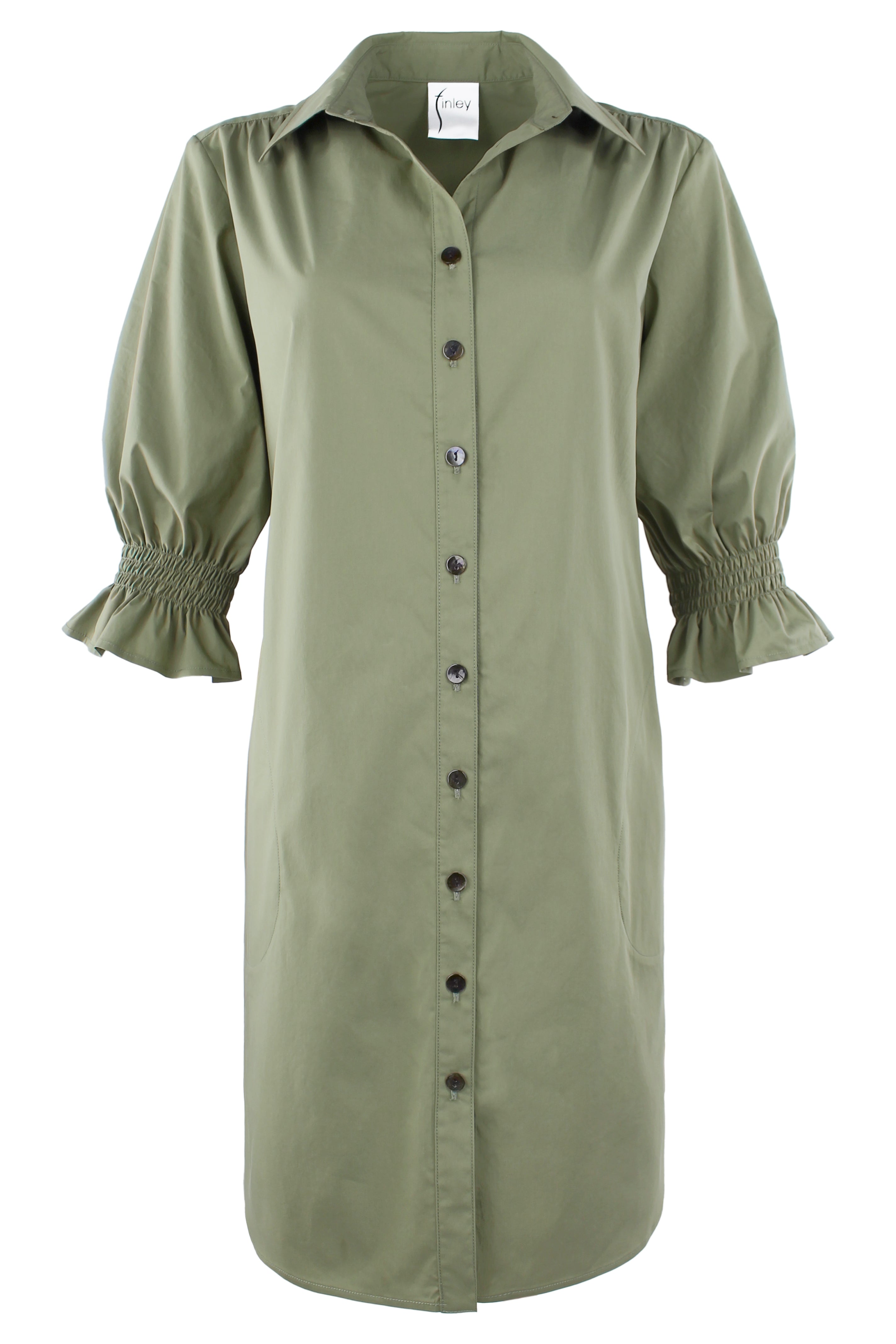 Miller Puff Sleeve Shirt Dress Weathercloth Sage Green