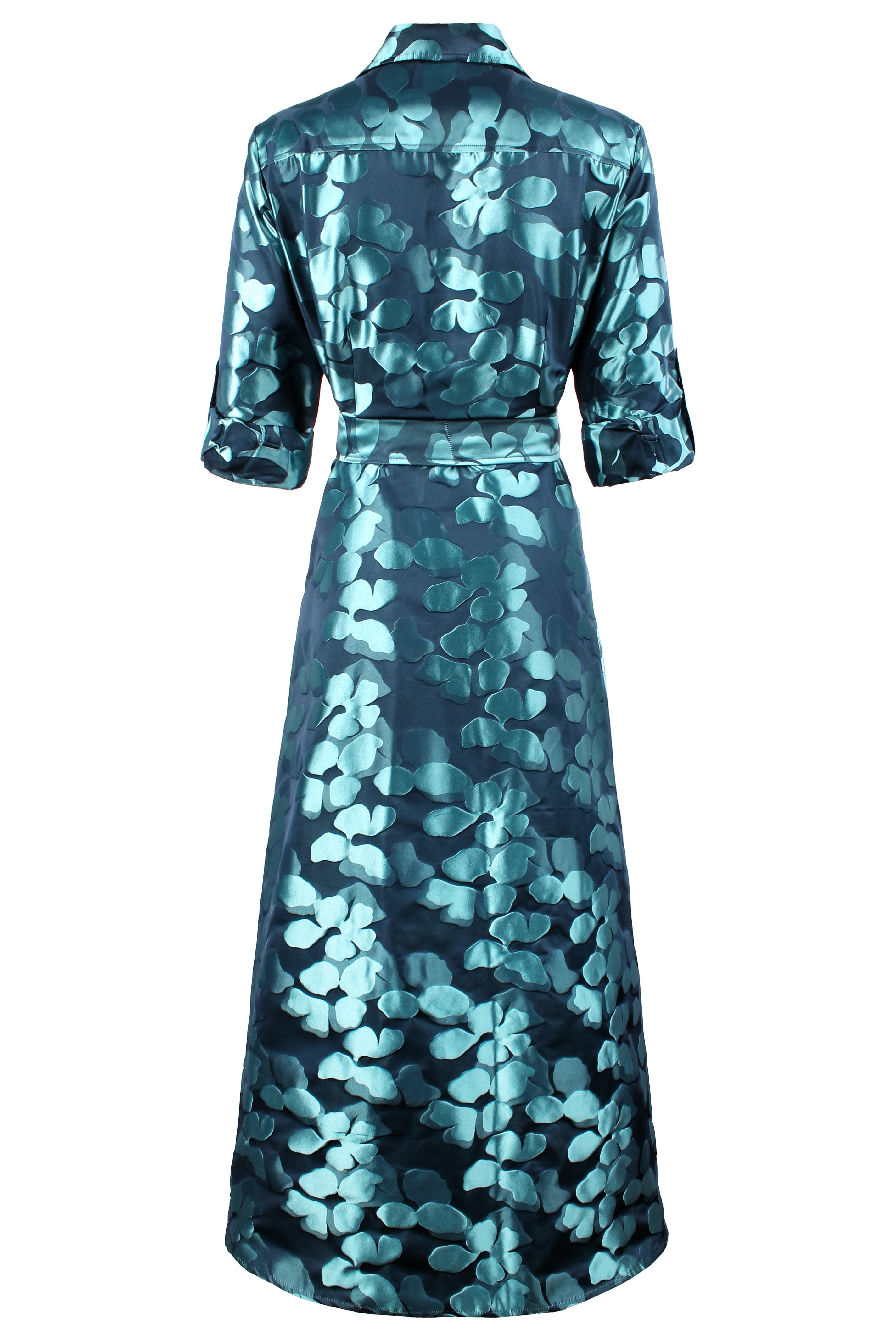 Laine Long Dress Aqua Navy Lily Pad Jacquard