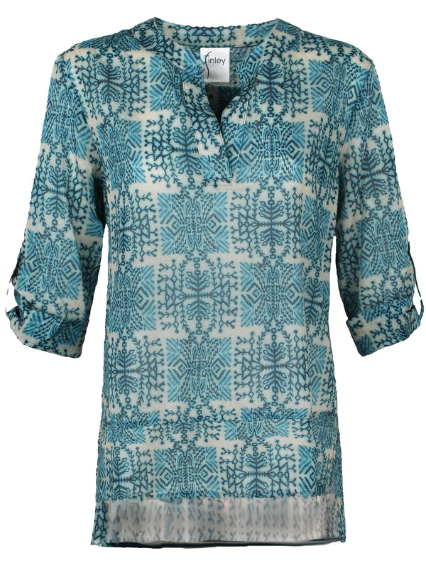 Carley Tunic Turquoise Tribal Print Voile