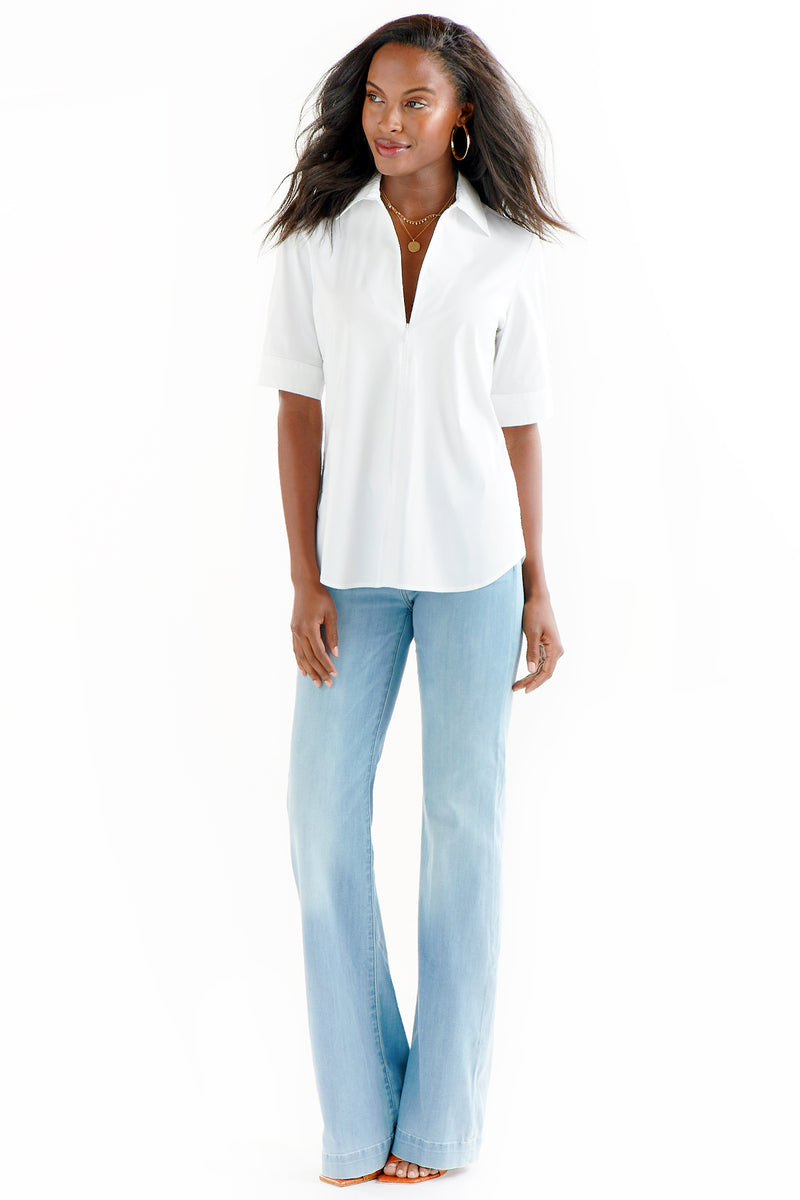 Endora Short Sleeve 1/2 Zip Shirt White