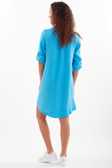 Washed Linen Jenna Dress Caribbean Blue