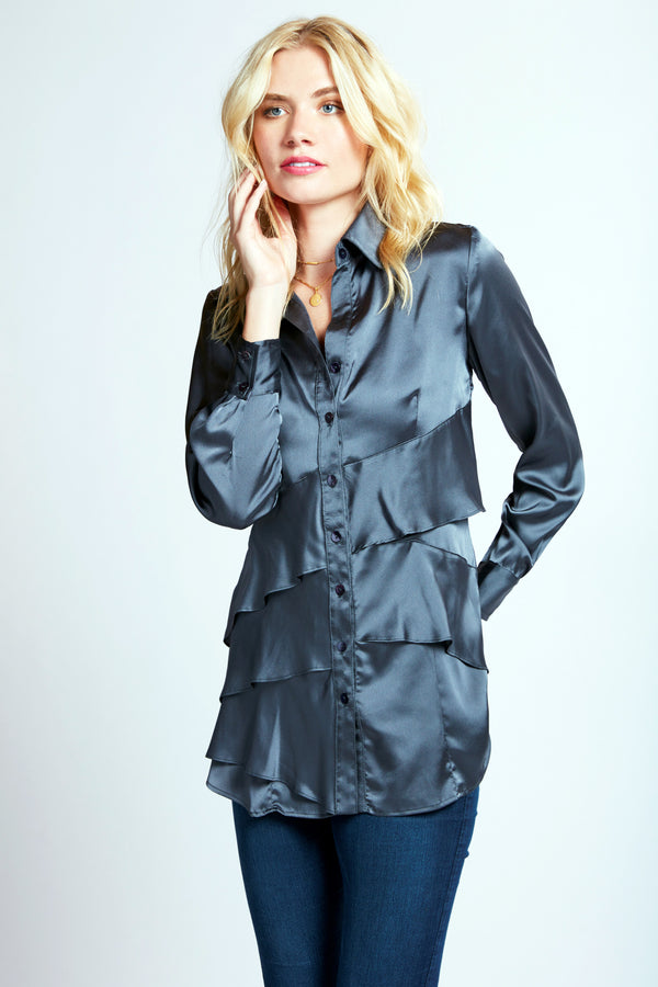 Jenna Smoke Satin Long Sleeve