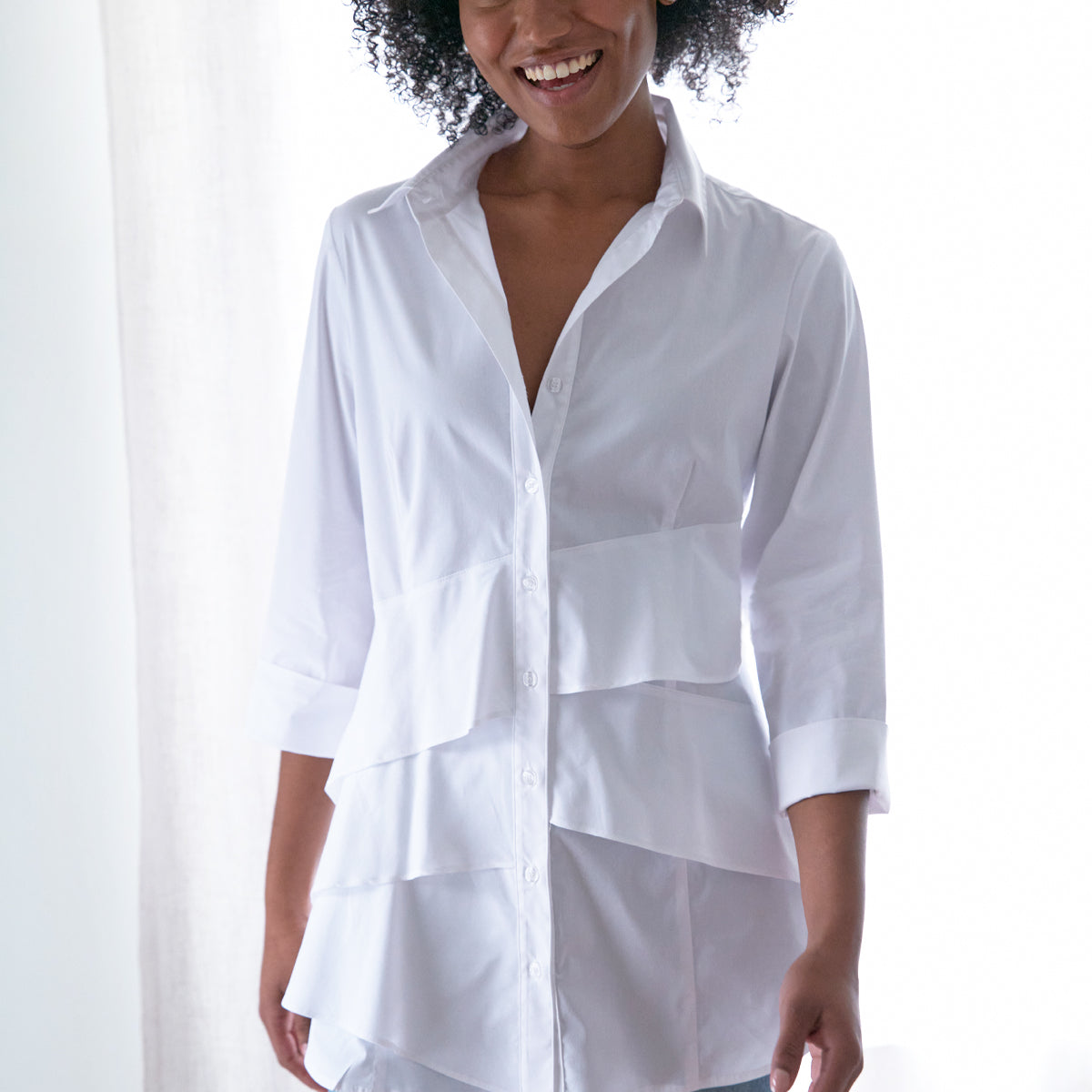 finley jenna shirt dress Jenna | Ruffle Hem Button Down White Poplin Shirt