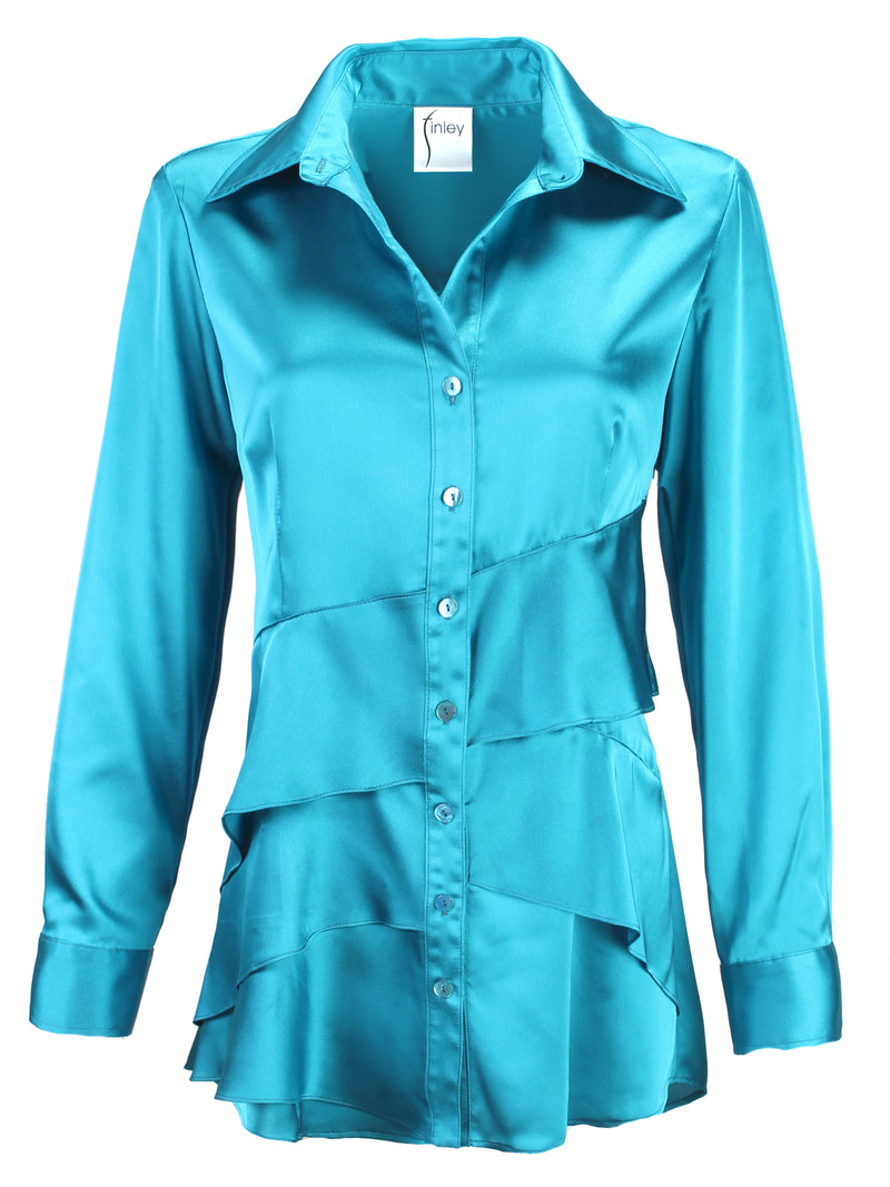 Jenna Turquoise Satin Long Sleeve