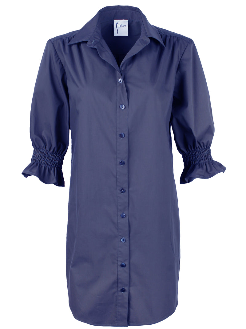Miller Puff Sleeve Shirt Dress Navy Crisp Cotton